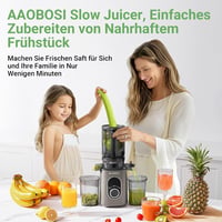 AAOBOSI Lassú Gyümölcsprés 11 cm Adagolónyílással - Nagy Hozamú Hidegprés Gyümölcs és Zöldség Facsaró, BPA-mentes, Visszaforgató Funkcióval, 8