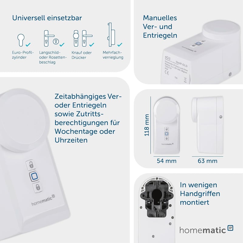 Homematic IP eQ-3 AG Okos Ajtózár Mechanizmus - Vezeték Nélküli Smart Home Rendszer Fém Burkolattal, Betörésvédelemmel
