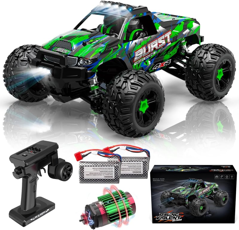 RC Távirányítós Autó 1:14 Méretarány, 75+ km/h Sebesség, 4WD Terepjáró, 2 Akkumulátor, 7 LED Fény, 2.4GHz Összkerékhajtás, 8-