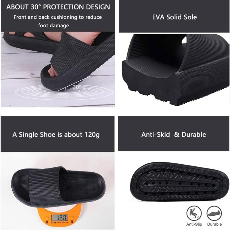 Cozislides Felhő Papucs - Fekete Gumi Strandpapucs Csúszásmentes Unisex 42/43
