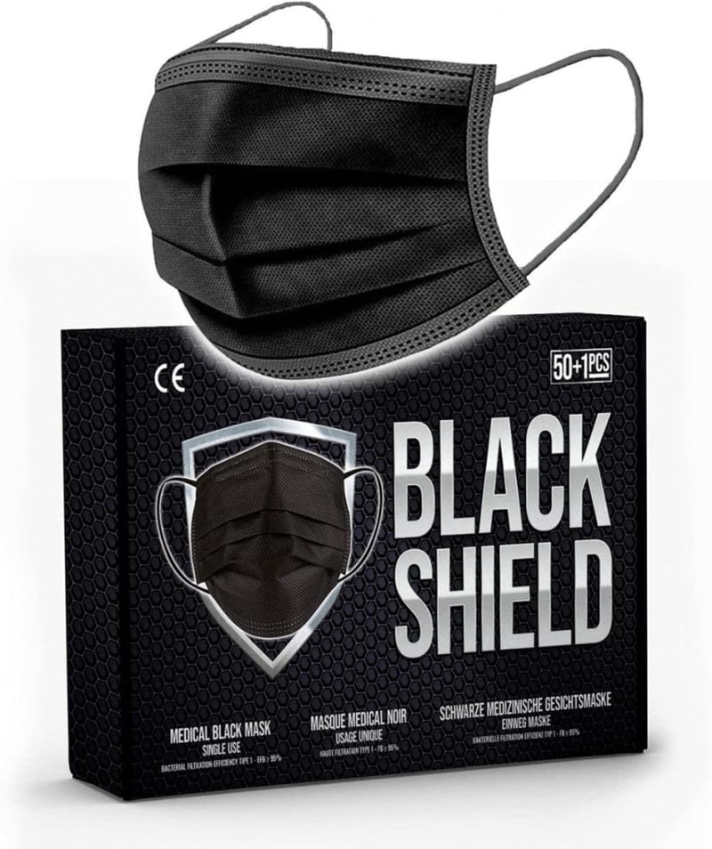 Black Shield Fekete Antibakteriális Orvosi Maszk 50db-os Csomag