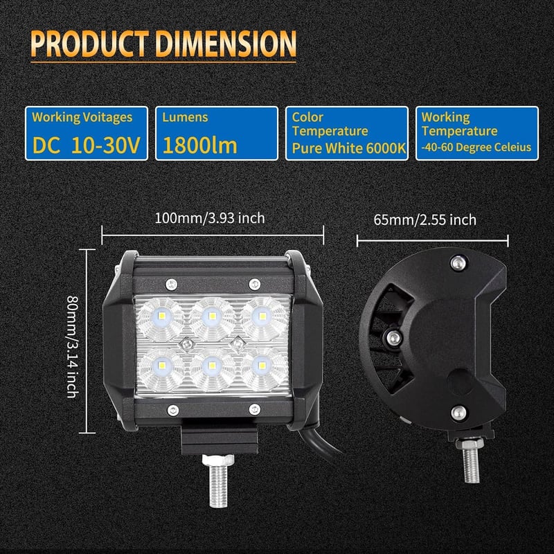 Erős 18W LED munkalámpa 4" terepjárókhoz és quadokhoz