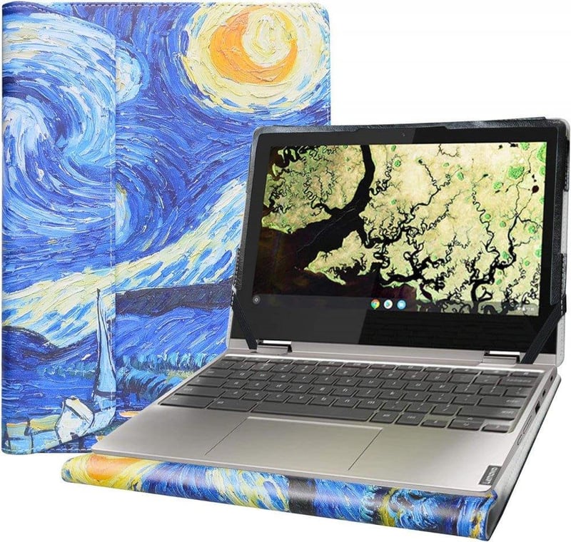 Lenovo Chromebook Bőr Védőtok - Csillagos Éjszaka Mintával, C340/Flex 3i/IdeaPad Kompatibilis
