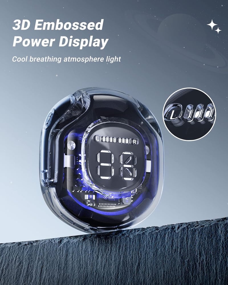 ACEFAST T8 Bluetooth fülhallgató - 30 órás akkuidő, zajszűrés, átlátszó LED kijelző, fekete