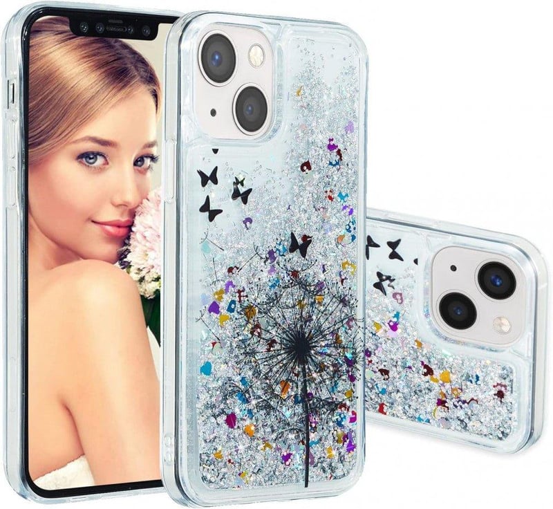 iPhone 13 Pillangós Virágos Glitteres Női Szilikon Védőtok