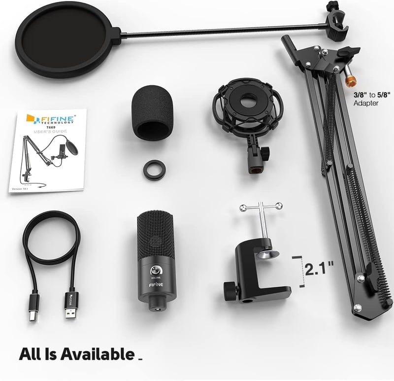 FIFINE USB Streaming Mikrofon Karral - PC, PS4, PS5, MAC Kompatibilis, Popszűrővel