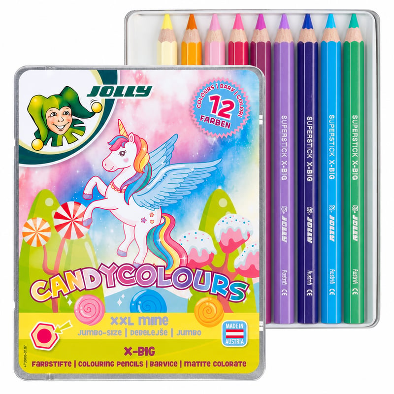 JOLLY X-BIG Candy Colours debele bojice otporne na lomljenje – 11 od 12 boja, 6,4 — nedostaje 1 olovka (stanje: vidi 2. sliku)