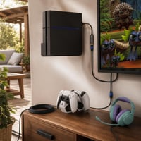 Konzolbázis gamer set: 1x mini DP-HDMI adapter + 10m HDMI kabel + PS5 punjač + PS4 zidni nosač + slušalice 1