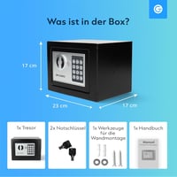 Silvergear Elektronikus Széf Otthonra - 3-8 Számjegyű Kóddal, 2 Kulccsal, Tűzálló Acél Páncélszekrény Pénz és Ékszer Biztonságos Tárolására, 9