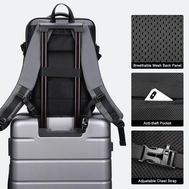 HOMIEE 40L Lopásbiztos Vízálló Üzleti Laptop Hátizsák, Bővíthető Kézipoggyász