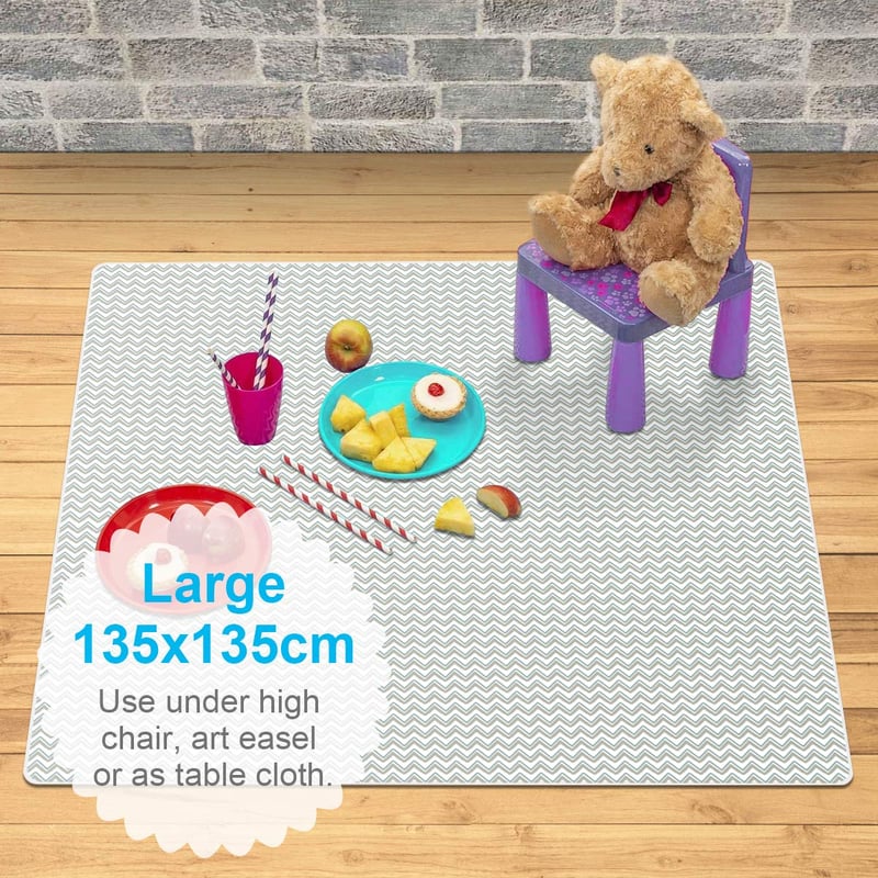 Vicloon 135x135cm Mosható Etetőszék Alátét - Vízálló Babaszőnyeg Hullámmintával