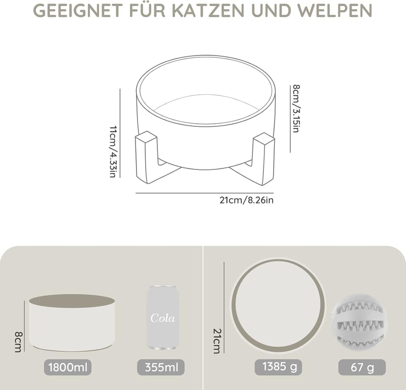 SpunkyJunky Nagy Kerámia Kutyatál Bambusz Állvánnyal - 1,8L, Szürke