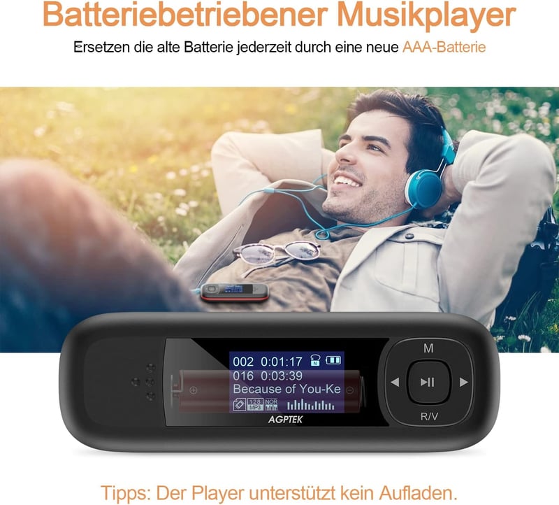 AGPTEK 8GB Mini MP3 Lejátszó FM Rádióval és Hangrögzítővel, Fekete-Piros