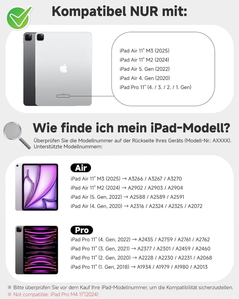 Nuflaz X7 Billentyűzetes Tok iPad Air 11" (M2/M3) és Pro 11" (1-4. gen) Tabletekhez - QWERTZ Német Kiosztás, Trackpaddel, Mágneses Rögzítés,
