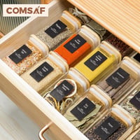 ComSaf Légmentes Bambusz Tetős Fűszertartó Szett 12db - 250ml Négyzetes Üvegek Címkékkel 4