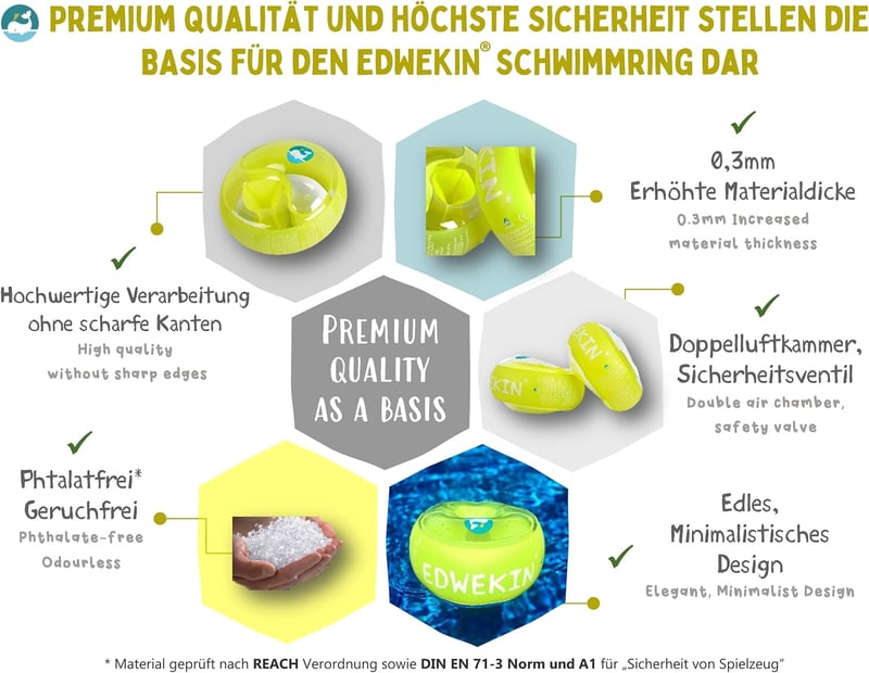 EDWEKIN Premium úszógumi gyerekeknek 1-6 év | TÜV minősített | Nagy légkamrák | Biztonságos úszástanulás