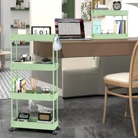 SPACEKEEPER Keskeny Görgős Tárolókocsi - 4 Szintes Fürdőszobai Polc, Mobil Konyhai Szervező, Mosókonyhába, Zöld 3