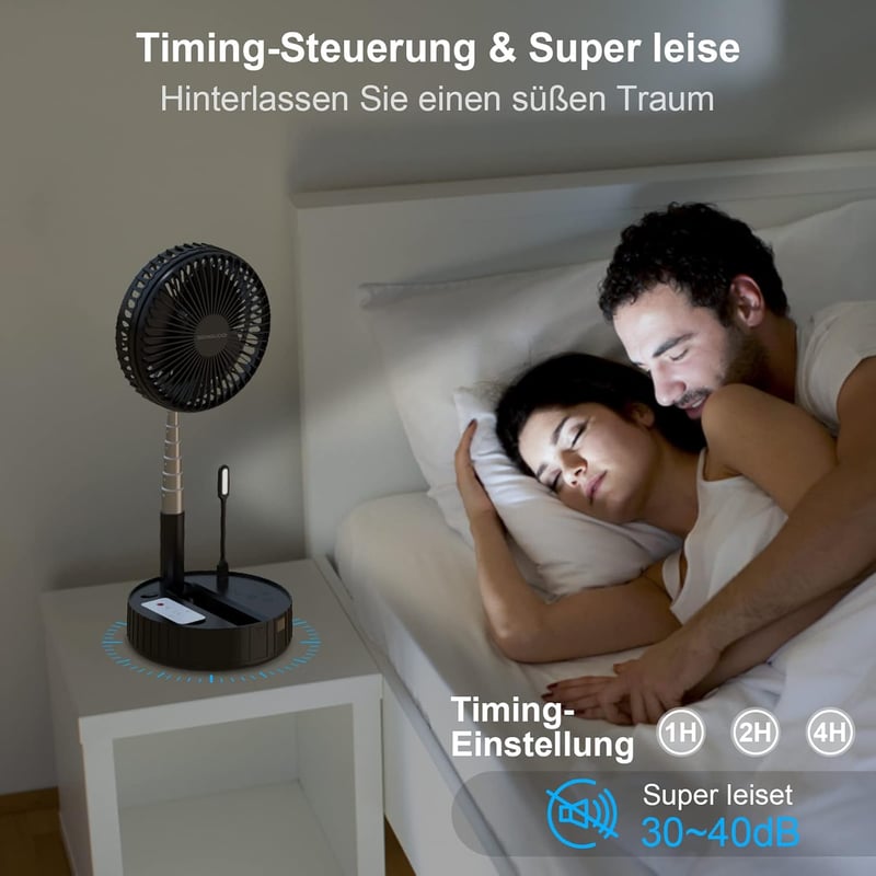 BENGUOO Hordozható USB Asztali Ventilátor - 10000mAh Akkus, Oszcilláló, Távirányítós, Fekete