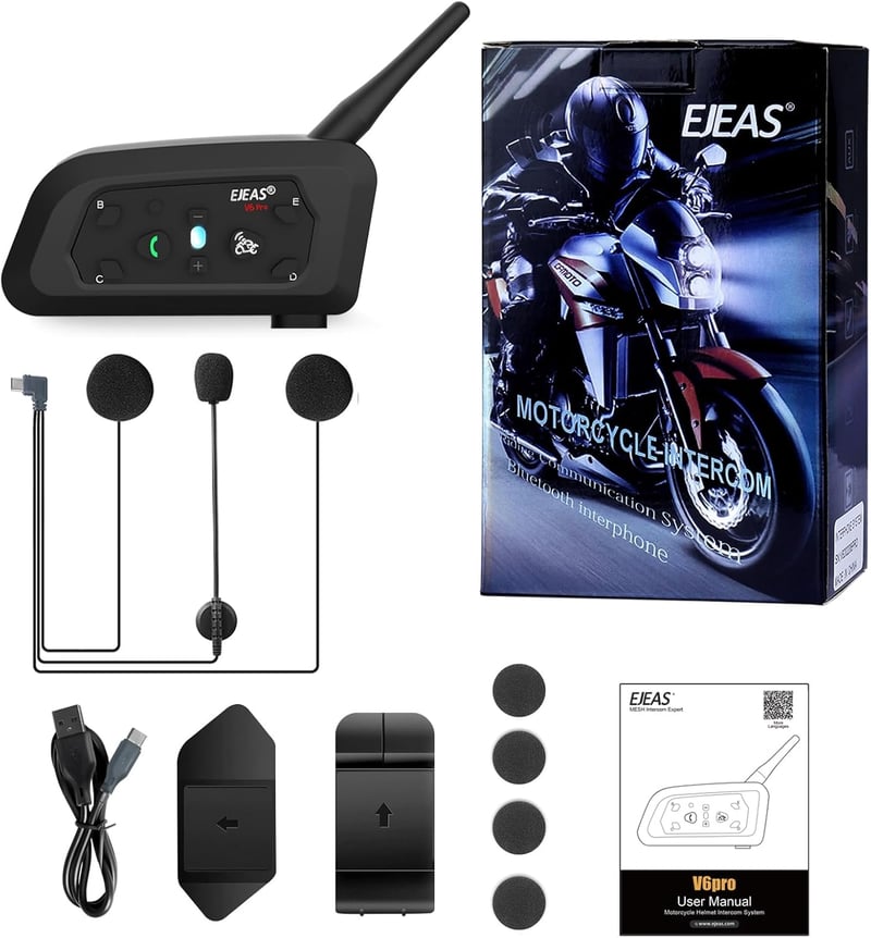 EJEAS V6 Motoros Bluetooth Headset - 1200m Hatótávolság, 6 Motoros Kommunikáció, DSP Zajszűrés, Vízálló Sisakbeszélő Rendszer