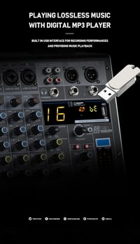 Weymic E-Series 8 csatornás professzionális keverőpult DJ-knek, stúdiófelvételhez, karaokéhoz - USB, XLR, 48V fantomtáp, Bluetooth 8