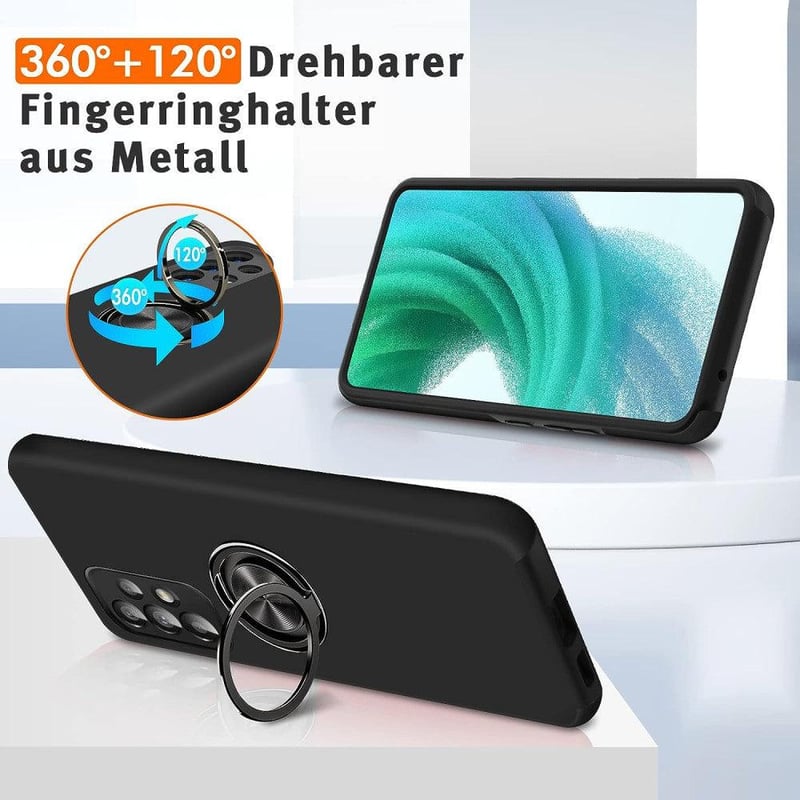 Samsung Galaxy A53 5G fekete gyűrűs tok - Ütésálló védelem állvánnyal