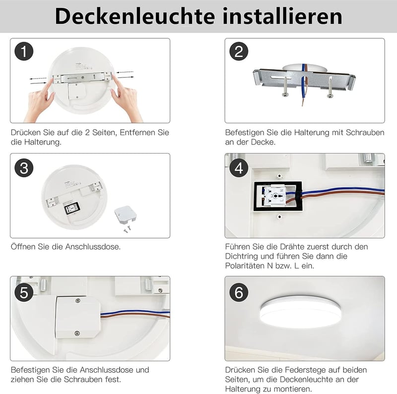 tekstap LED Mennyezeti Lámpa 24W, 4000K Természetes Fehér, IP54 Vízálló, 2400 Lumen, 30cm Kerek, Fürdőszobába, Konyhába, Nappaliba, Hálószob