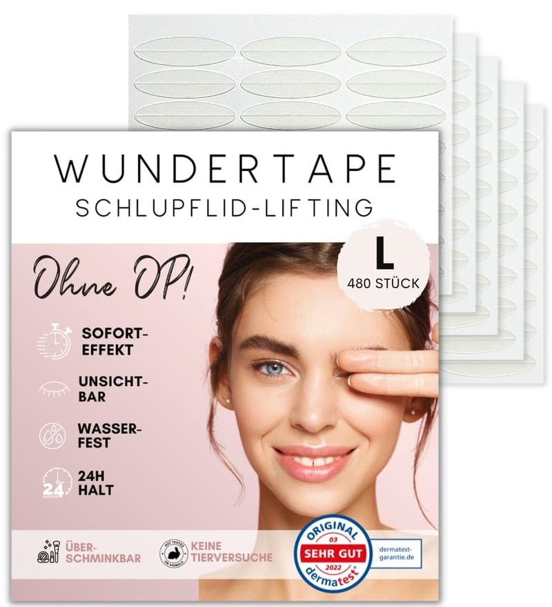 WUNDERTAPE Szemhéjemelő Csíkok - Vízálló, Átlátszó Szemhéjtapasz Csüngő Szemhéj Korrekcióhoz, Műtét Nélküli Szemhéjemelés, 24 Órás Tartás (4
