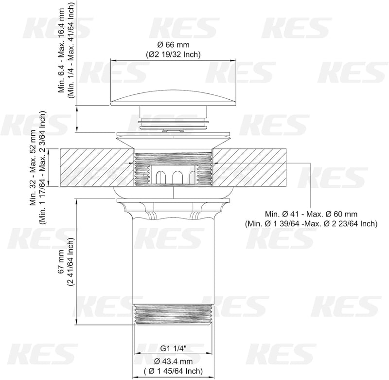 KES S2019A-CH Mosdó Lefolyószelep Túlfolyóval - Rozsdamentes Acél Szűrővel, Krómozott Sárgaréz Rugóval, Egyszerű Telepítés, 41-55 mm Lefolyó