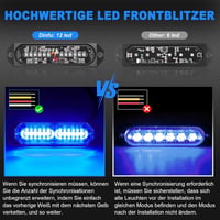 Dinfu 4x12 LED Kék Villogó Fény - 12V/24V Autó Stroboszkóp 21 Villogási Móddal - IP67 Vízálló Figyelmeztető Fénysáv Teherautókhoz, Traktorok 5