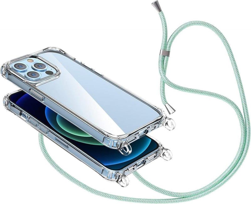 Apple iPhone 11 Pro Max Átlátszó Menta Zöld Védőtok Nyakpánttal