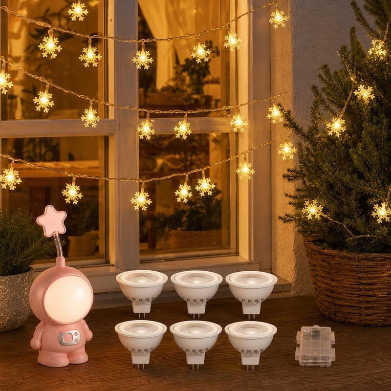 Večernja čarolija: 6x MR16 LED žarulja + 6m svjetlosni niz pahuljice + noćna lampa astronaut