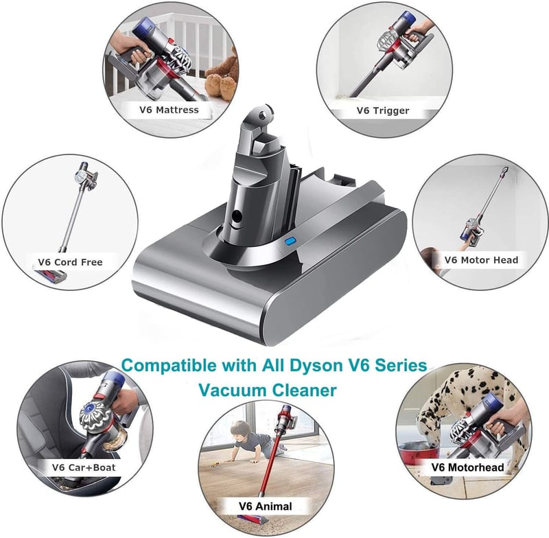 Dyson V6 6000mAh pótakkumulátor + 2 szűrő - Kompatibilis DC58-74, SV03-09 modellekhez