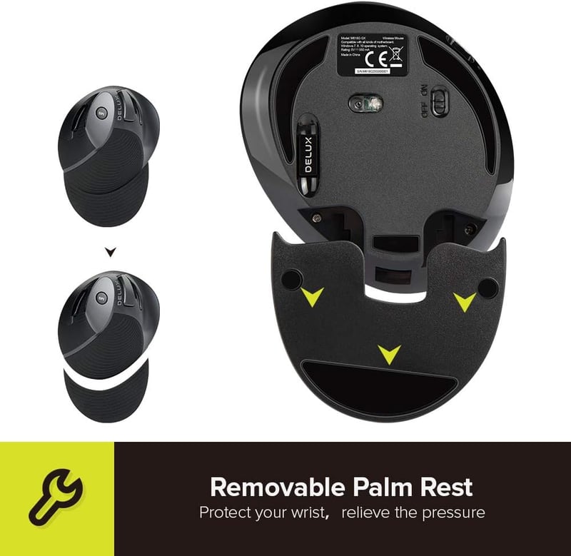 DeLUX M618G GX ergonomikus vezeték nélküli függőleges egér, csuklótámasszal, karpális alagút szindrómára
