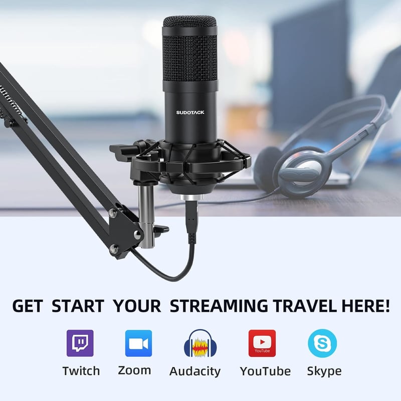SUDOTACK USB Gaming Mikrofon Kondenzátor PC Streaming Podcast Felvételhez
