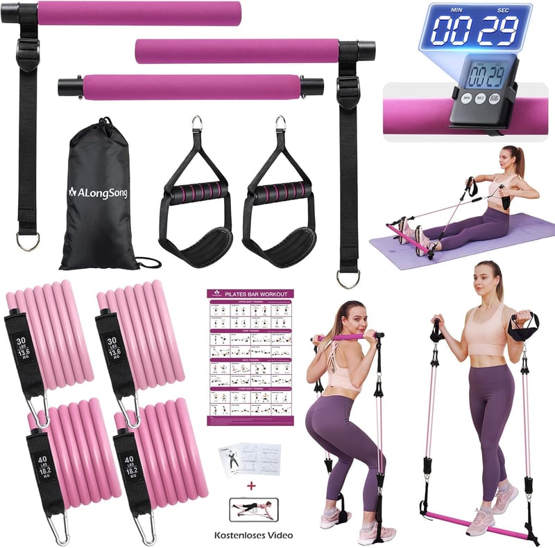ALongSong Pilates rúd ellenállásos szalagokkal 180-360 LBS fitnesz készlet