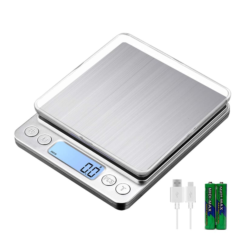 KUBEI digitális konyhai mérleg, USB töltés, 3kg/0.1g, rozsdamentes acél