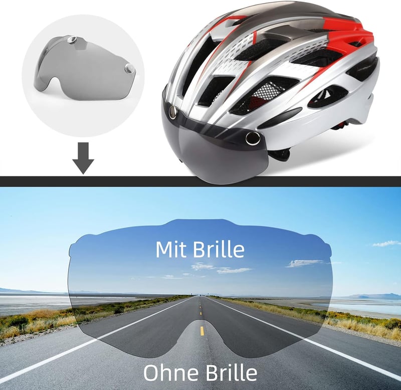 Shinmax LED-es kerékpársisak levehető szemüveggel - férfi, női MTB bukósisak