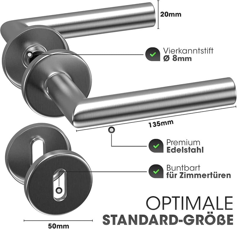 Vellure® Rozsdamentes Acél Ajtókilincs Szett 4db - Beltéri Ajtókhoz, Sablonnal