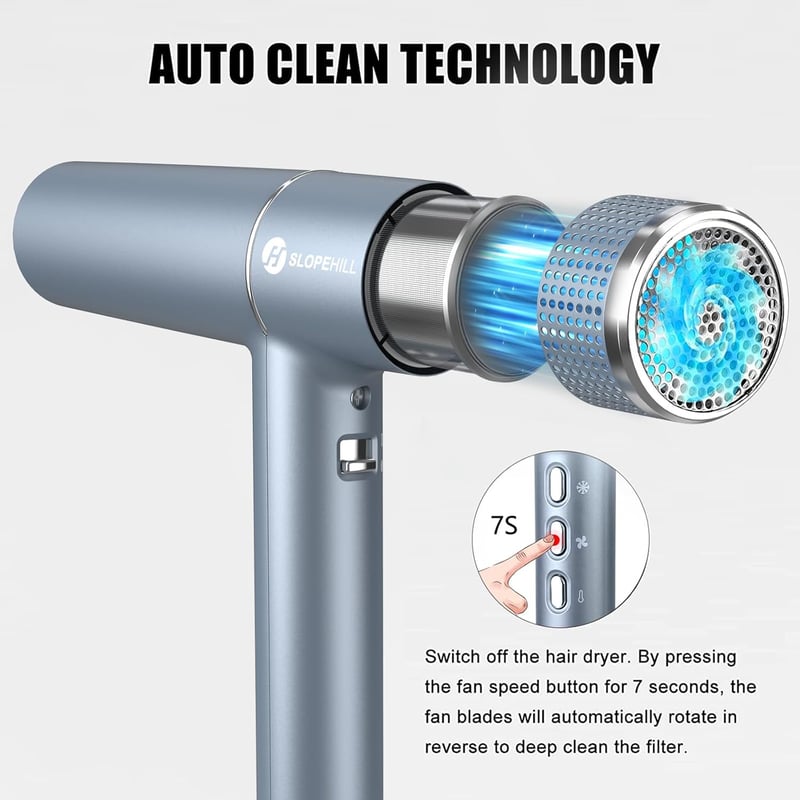 slopehill Hajszárító Kefe Nélküli Motorral - 2000W, Intelligens Hőszabályozás, LED Kijelző, Ionos Technológia, 268g Szuperkönnyű, Kék