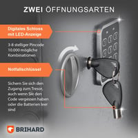 Brihard Business EL Elektronikus Széf - 57 Literes Acél Páncélszekrény, Titán Szürke, Digitális Zár, LED Kijelző, Fali és Padló Rögzítés 4