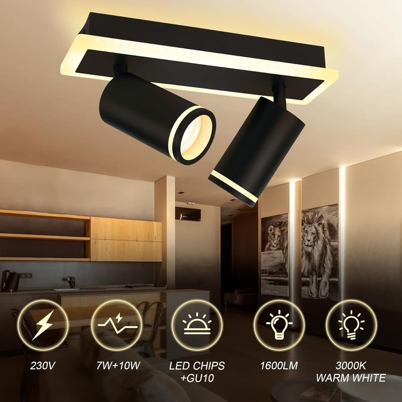 Újracsomagolt Modern Fekete LED Mennyezeti Lámpa 2xGU10 Meleg Fény