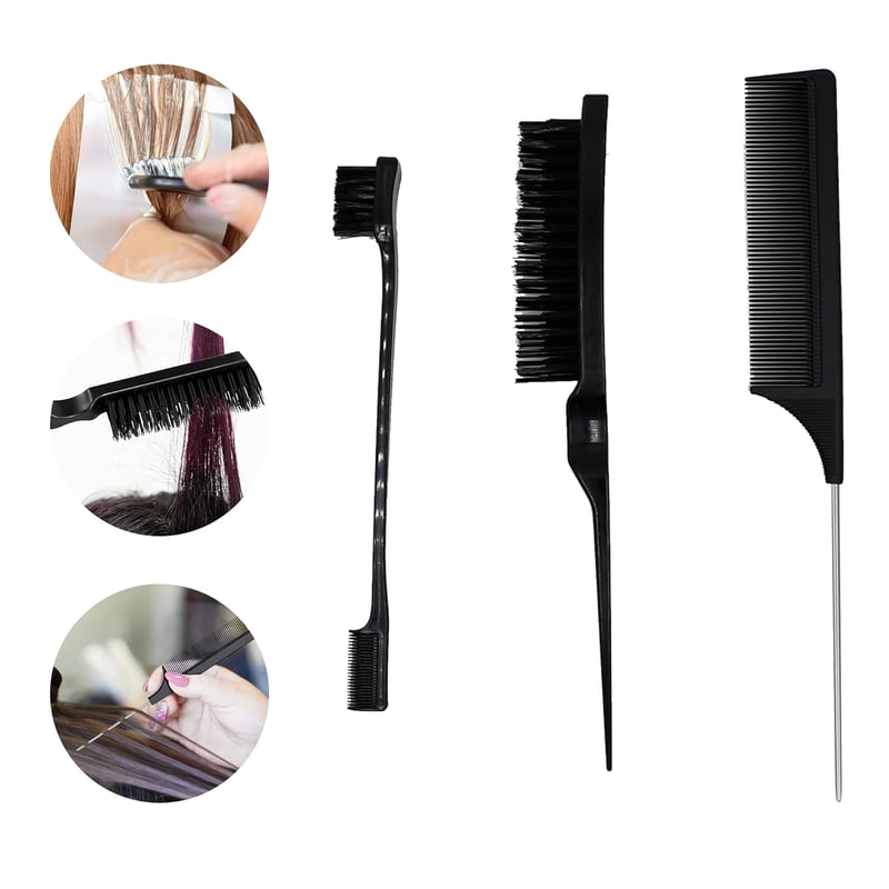 Set de 3 perii și piepteni de coafat pentru frizeri/coafori - negru