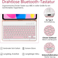 TQQ iPad A16 11/10 Generációs Védőtok Levehető Bluetooth Billentyűzettel - QWERTZ Német Kiosztás, Mágneses Csatlakozás, Hosszú Üzemidő 4