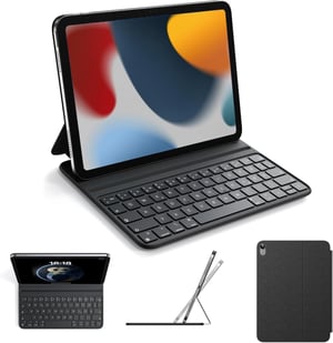 HOU Slim Bluetooth tipkovnica s futrolom za iPad 11. generacije (2025 A16) i 10. generacije (2022) - dizajn od umjetne kože, ergonomična, QWERTZ, crna