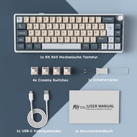 RK ROYAL KLUDGE R65 Mechanikus Billentyűzet Cream Switch - Vezeték Nélküli Bluetooth Gamer Keyboard Kék Színben 3750 mAh Akkumulátorral 9