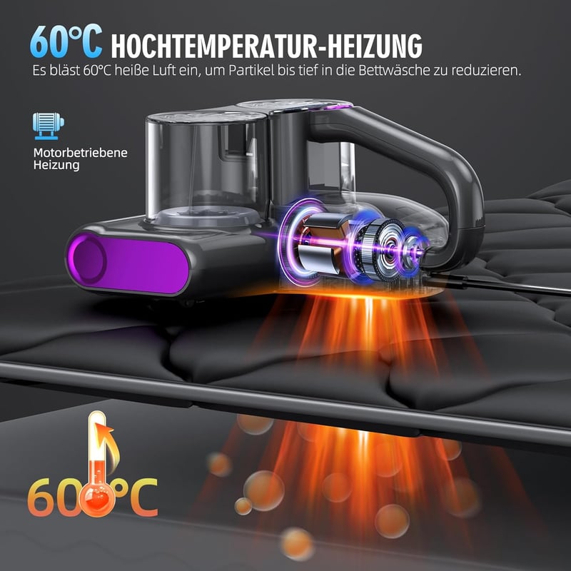 JPHYLL Atka Porszívó Matracokhoz - UV-C Fénnyel, 16 kPa Szívóerővel, HEPA Szűrővel, Ultrahangos és Hőkezeléses Technológiával Kárpitokhoz