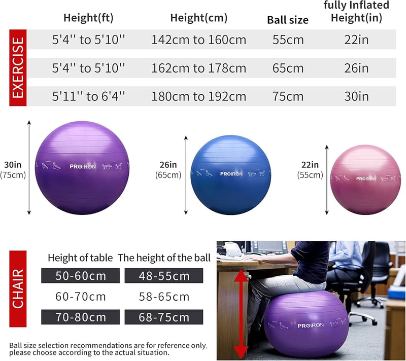 PROIRON 65cm-es Rózsaszín Fitnesz Labda Pózrajzokkal, Pumpával