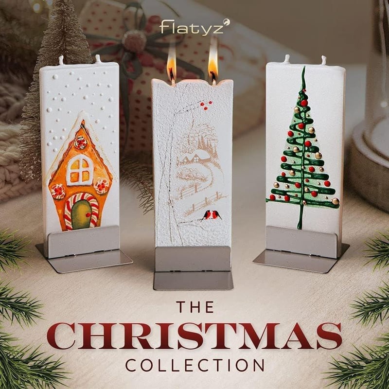 Flatyz Karácsonyi Lapos Díszgyertya - Kézműves, Szagtalan, Zöld-Piros