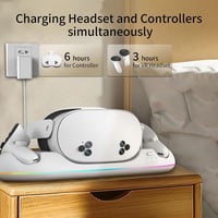 SPEEDY BEE Töltőállomás Meta Quest 3/3S/2 Headsethez - Mágneses VR Állvány RGB Világítással, 2 Újratölthető 2100mAh Akkumulátorral és USB Ki 2