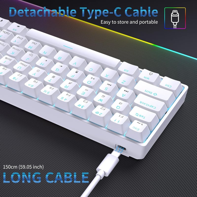 Dierya DK61se Kompakt Mechanikus Gamer Billentyűzet, 61 Gombos, Lineáris Red Switch, Anti-Ghosting, Ergonomikus, USB-C, Fehér